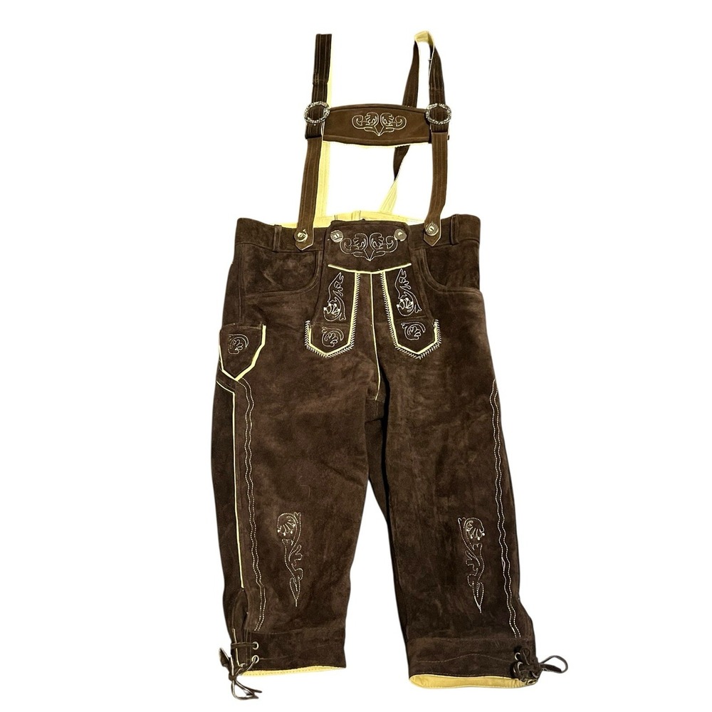 Authentic German Mens Brown Trachten Lederhosen Oktoberfest L Size 46